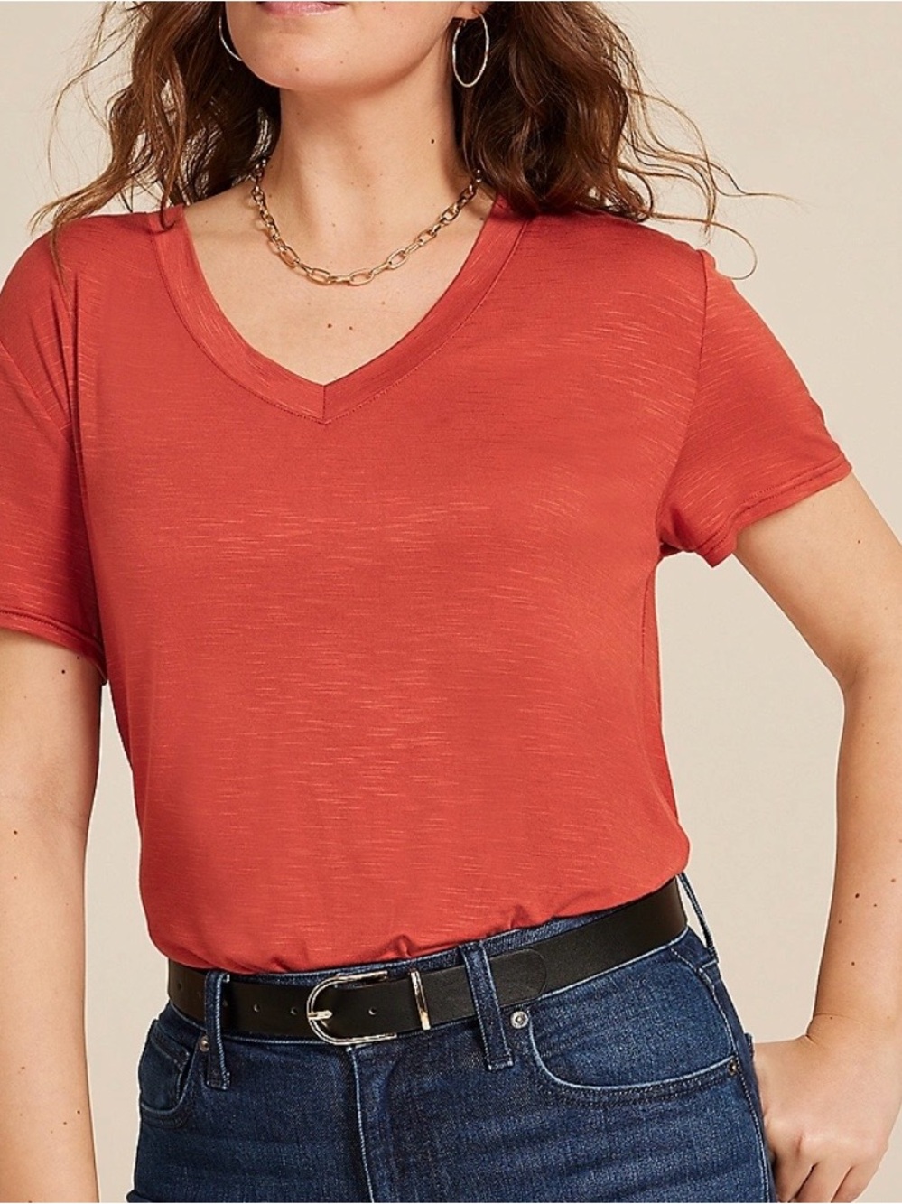 Maurices 24/7 Women's Red V-Neck Relaxed Tee